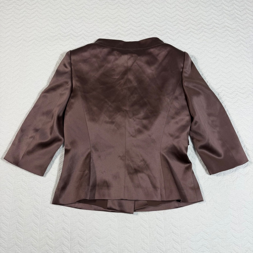 Escada 100% Silk Ruffle Front Mock Neck Jacket Brown Women's Size 36 - Picture 2 of 12